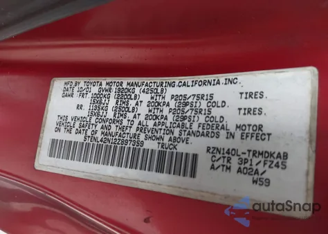 2002 Toyota Tacoma from USA, damaged, VIN 5TENL42N12Z897359